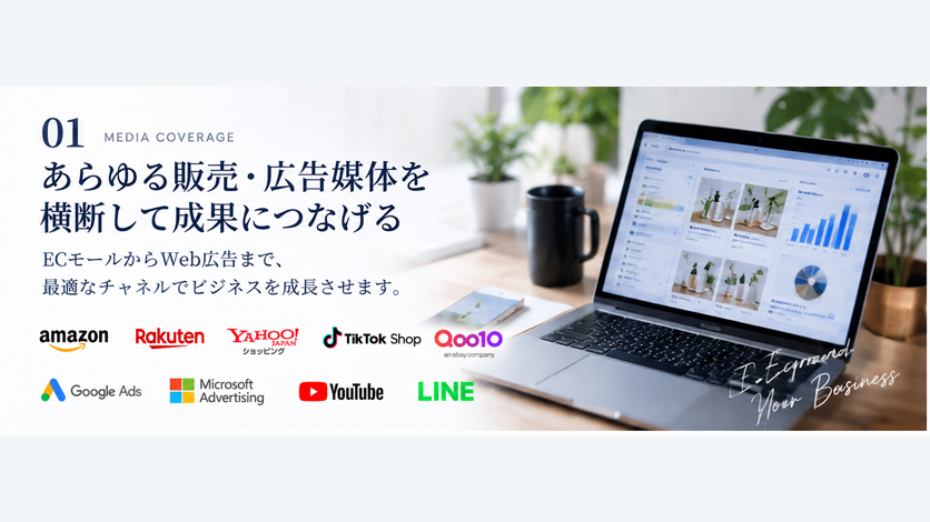 Amazon、楽天市場、Yahoo!ショッピング、Google広告などを横断して運用するイメージ